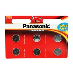 Panasonic CR2025 3V Lithium knapcellebatterier - 6 stk. Panasonic CR2025 3V Lithium knapcellebatterier - 6 stk.